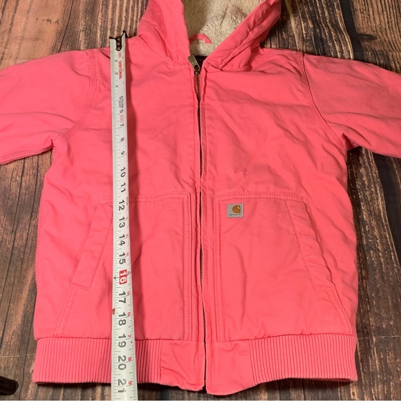 Carhartt Canvas Hooded Jacket Toddler Size S 7/8 Pink Sherpa Lined OJ9566-G - Picture 12 of 14